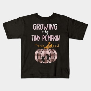 Pregnancy announcement growing my tiny pumpkin thanksgiving gift Kids T-Shirt